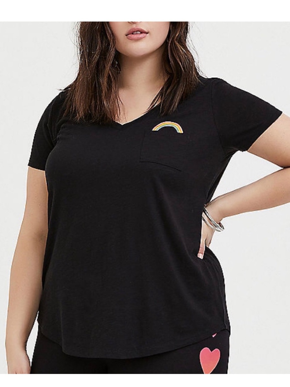 Torrid 2X Black Classic Fit Rainbow Pocket Tee Shirt